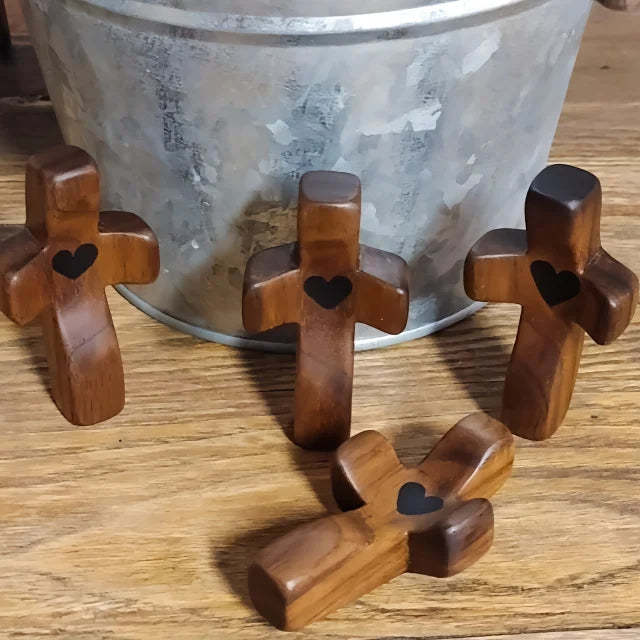Wooden Cross My Heart Encouragement Gift Fingertip Stress Relief Toy 2pcs - FaceSocksUSA