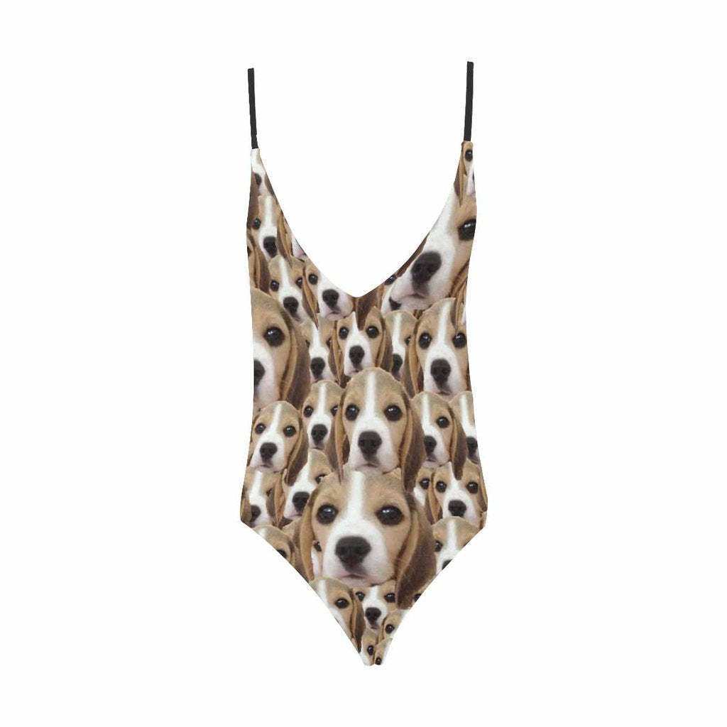 Custom Cute Dog Face V-Neck Women's One Piece Sexy Swimsuit - FaceSocksUSA