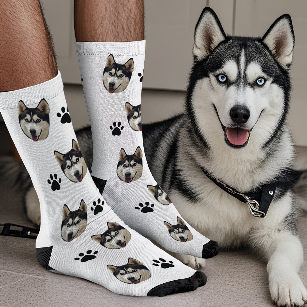 Custom Face Socks Add Pictures Cute Dog Photos Sock Gift for Pet Lover Christmas