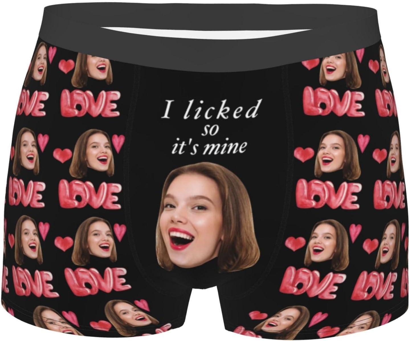 Custom Big Face Boxer Shorts Personalized Colorful Waistband Pink Boxer Briefs Red and Pink Hearts Gifts For Boyfriend