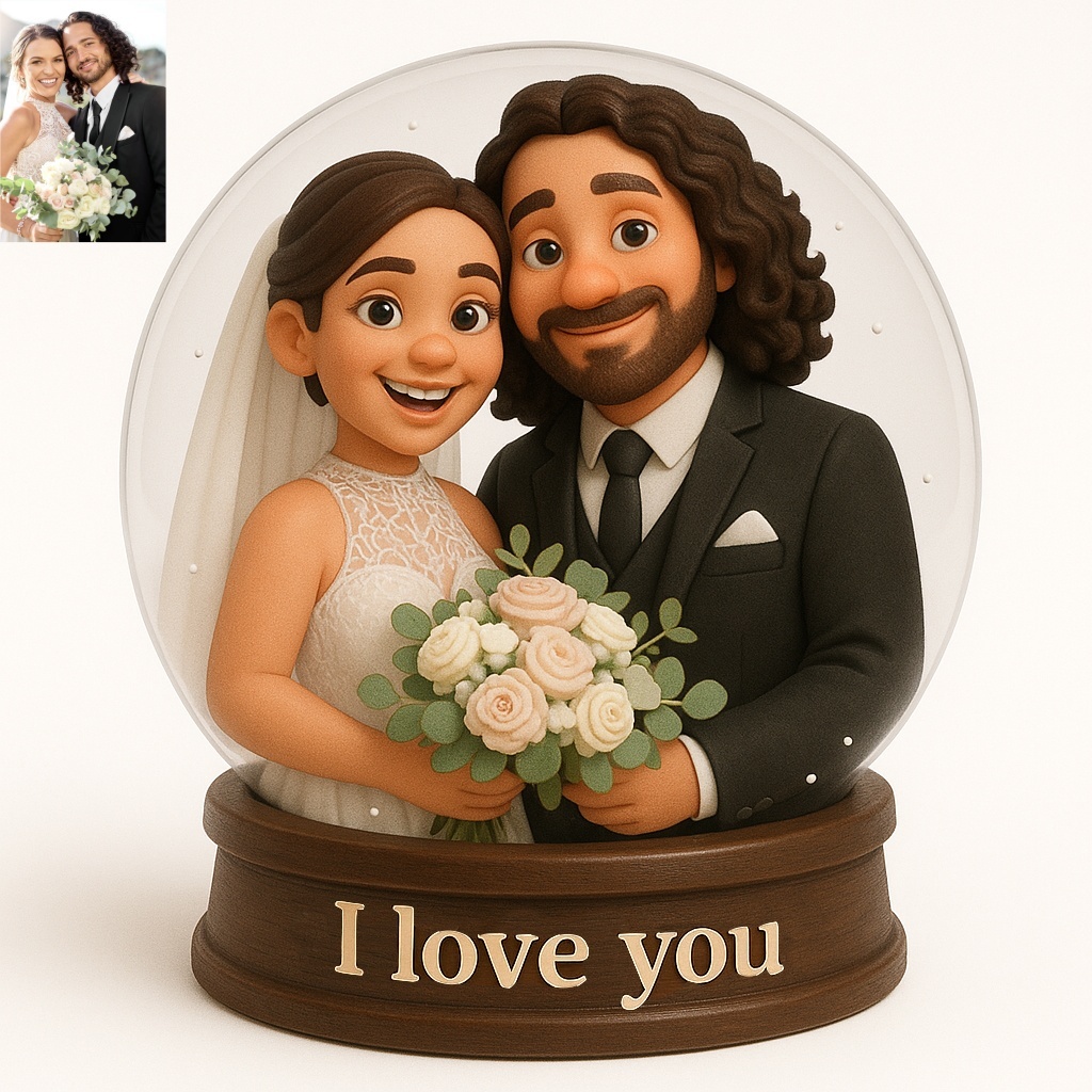 Personalized Couple Cartoon Portrait Crystal Ball Plaque - FaceSocksUSA