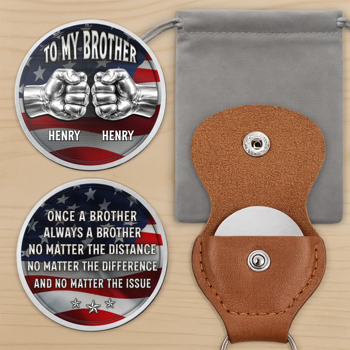 Custom Pocket Hug - Personalized America 250th Anniversary Gifts For Brother - Brotherhood That Never Breaks - FaceSocksUSA