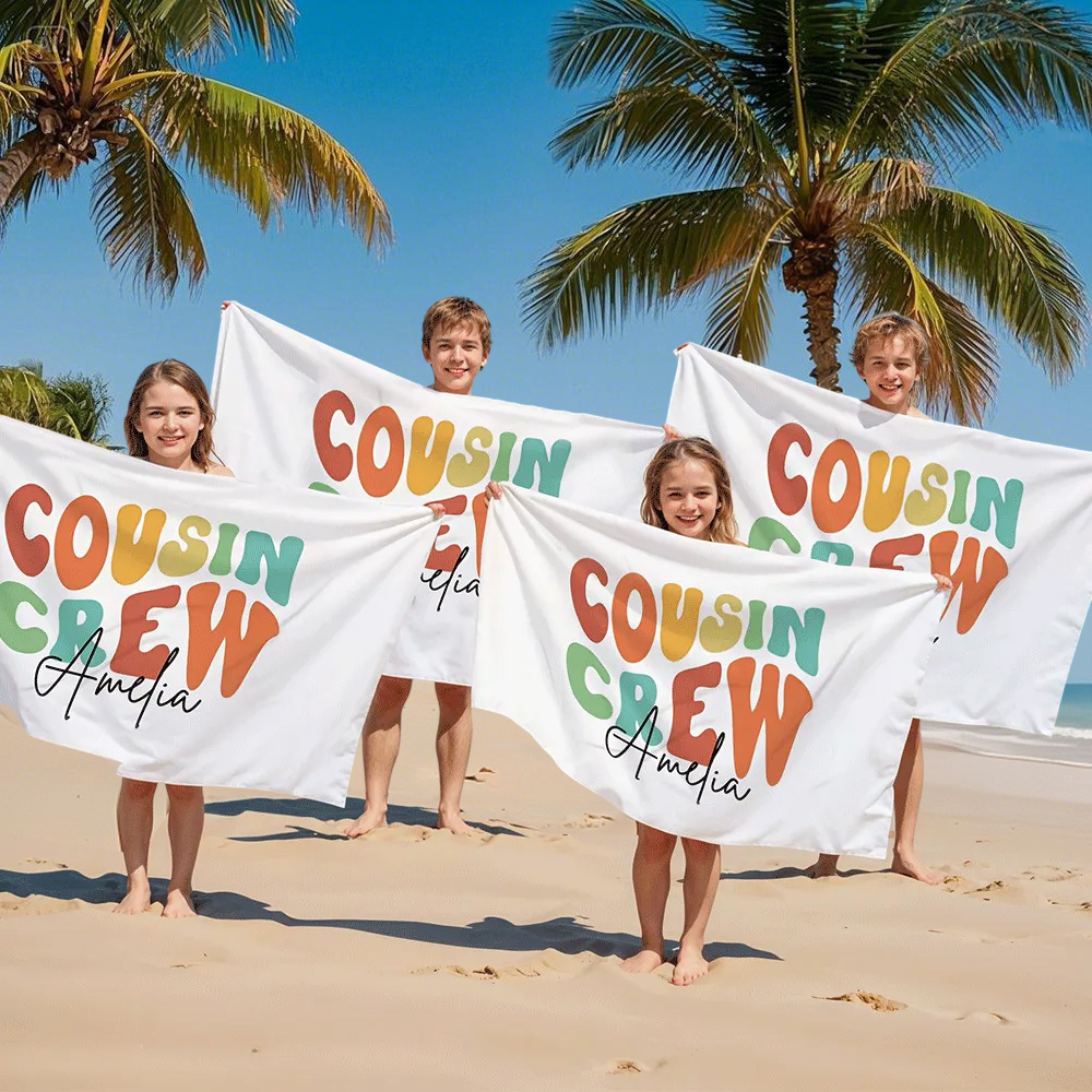 Personalized Name Cousin Crew Beach Towel, Perfect for Family Outings