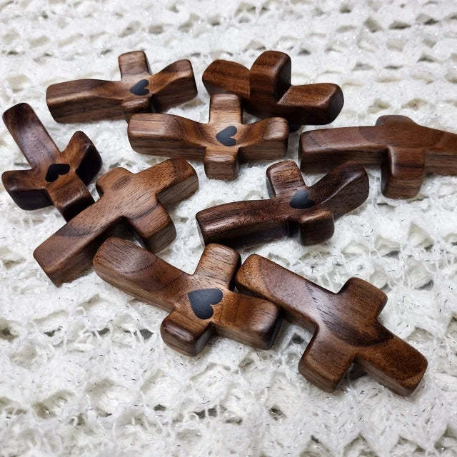 Wooden Cross My Heart Encouragement Gift Fingertip Stress Relief Toy 2pcs - FaceSocksUSA