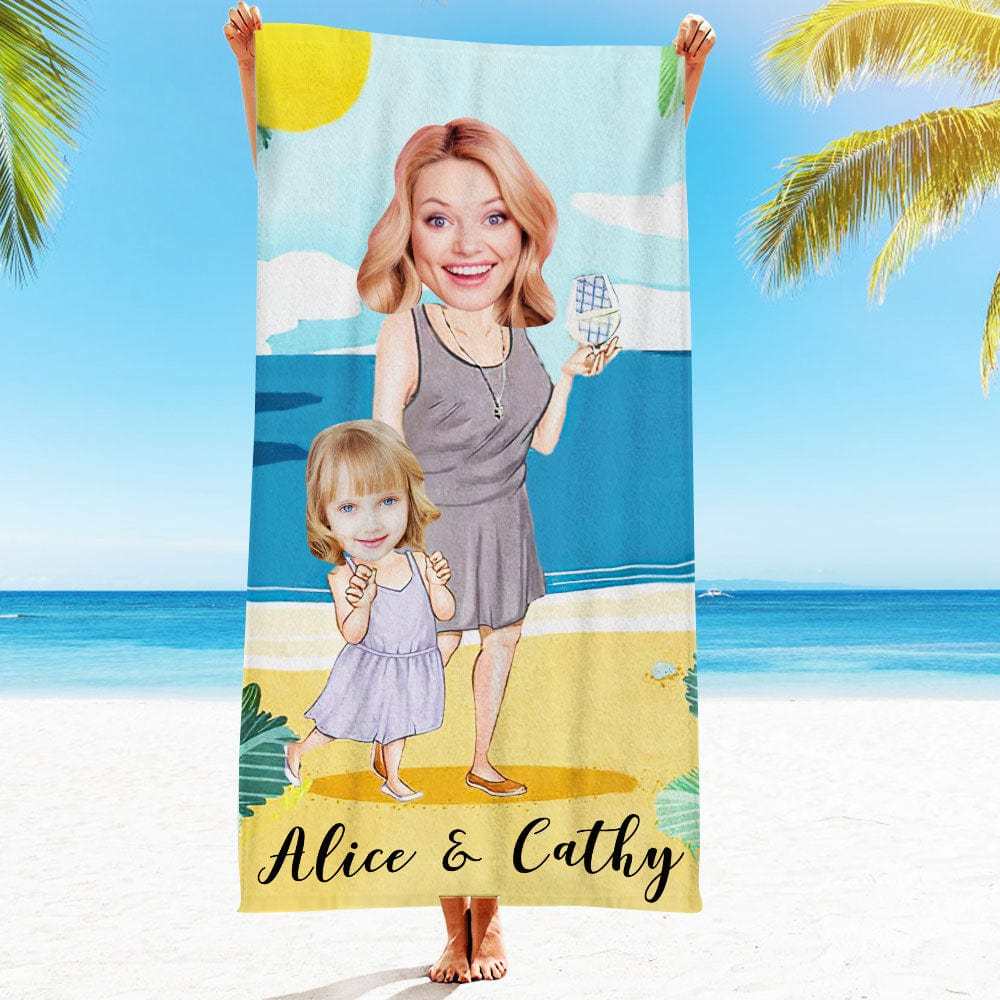 Custom Face Beach Towel Personalized Hawaii Style Beach Towel Funny Gift for Summer - GiftLab
