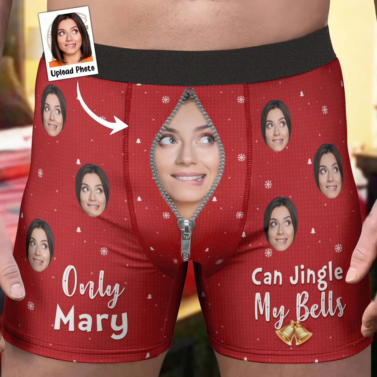 Only Wife Can Jingle My Bells - Personalized Photo Men's Boxer Briefs - Christmas Gift For Husband - FaceSocksUSA
