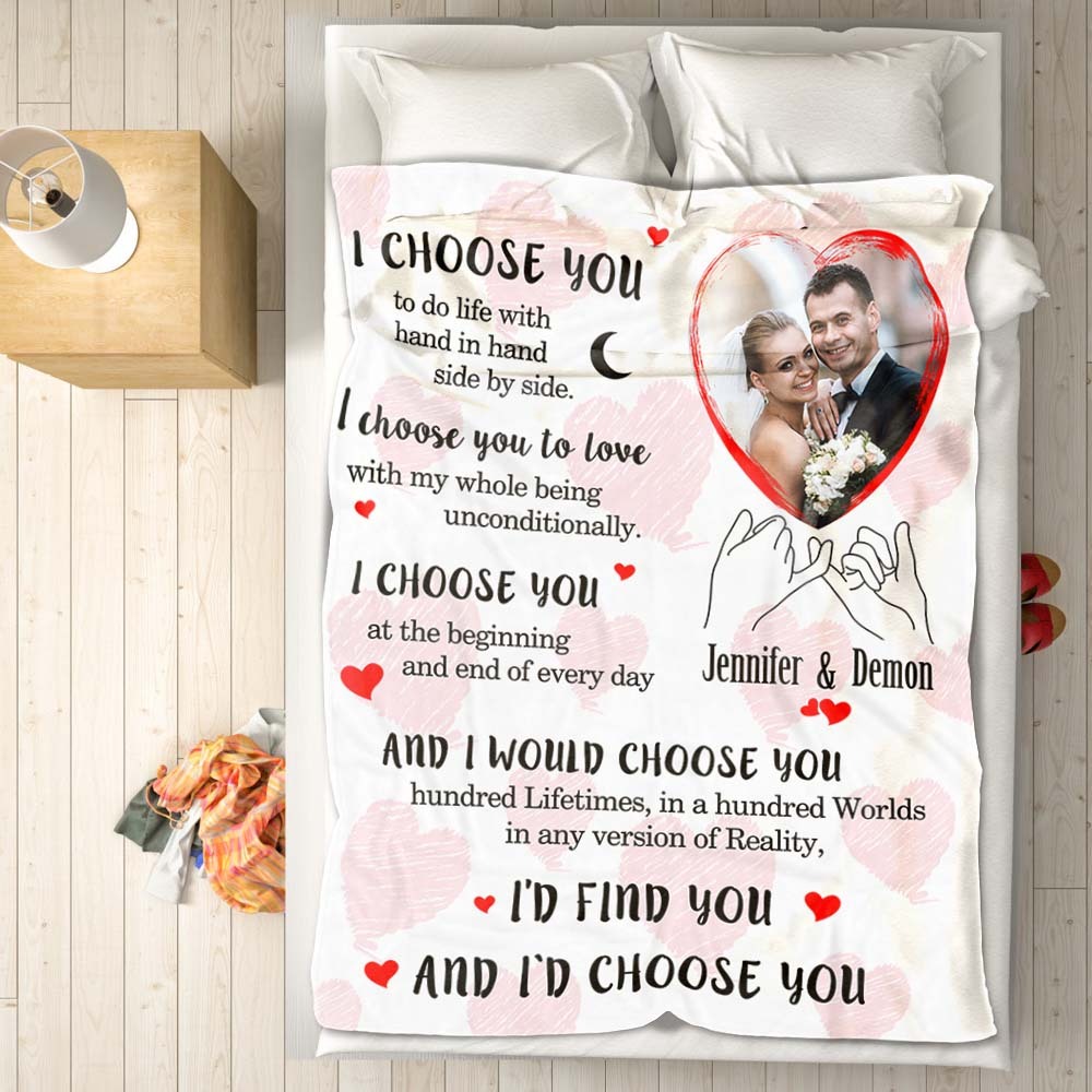 Custom Photo and Name I Choose You Letter Blanket Valentine's Day Gift - FaceSocksUSA