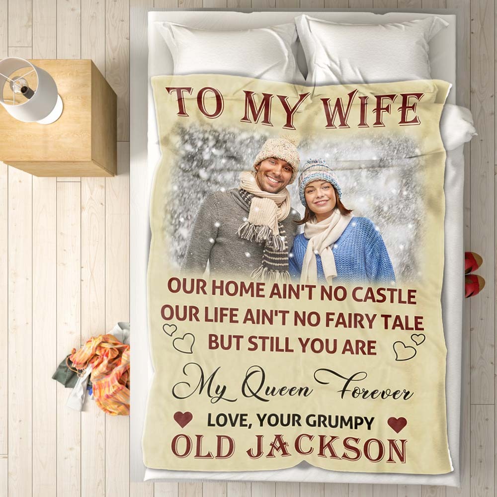 Custom Photo and Name To My Wife You Are My Queen Forever Blanket Valentine's Day Gift - FaceSocksUSA