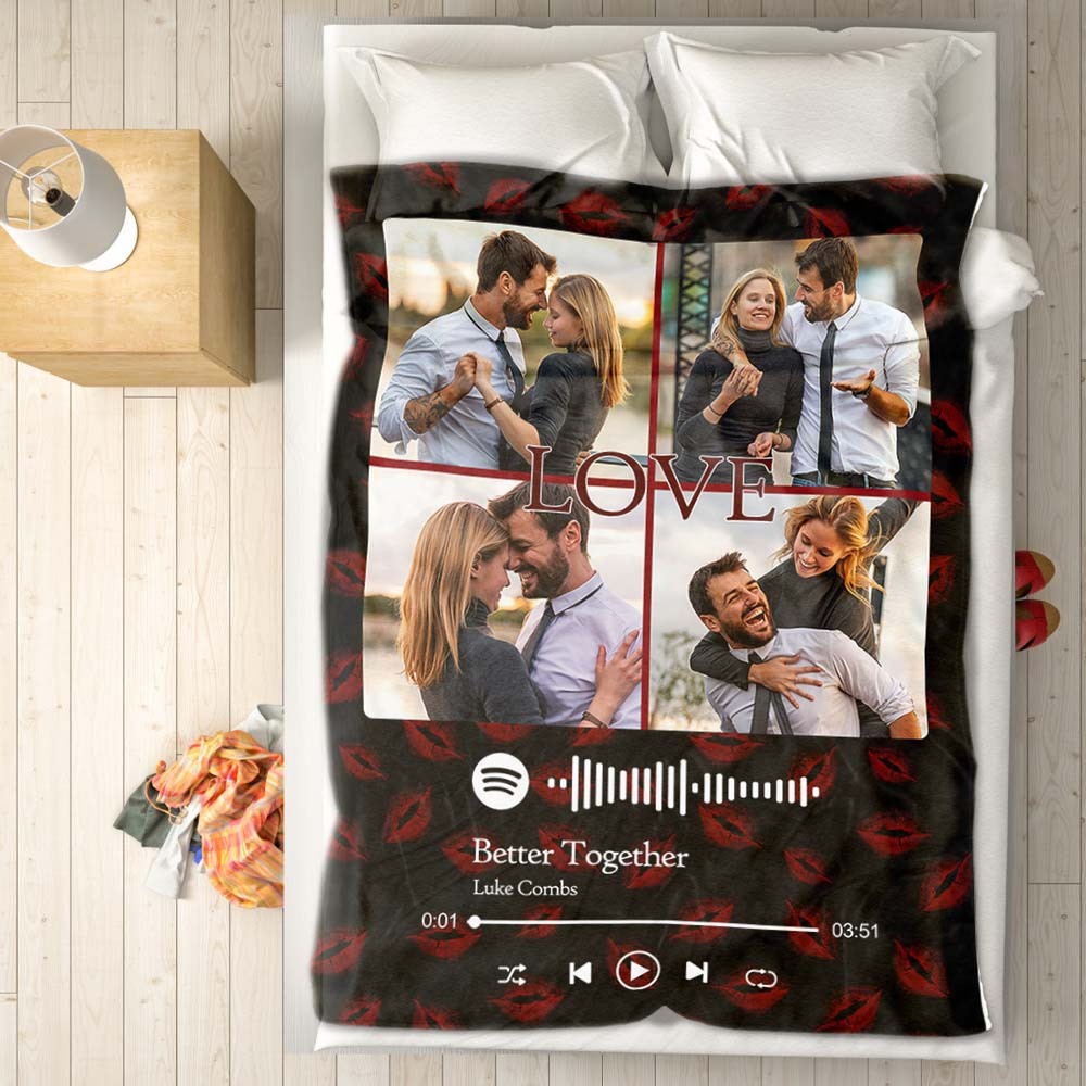 Custom Photo Blanket Spotify Music Code Blanket Valentine's Day Gift - FaceSocksUSA