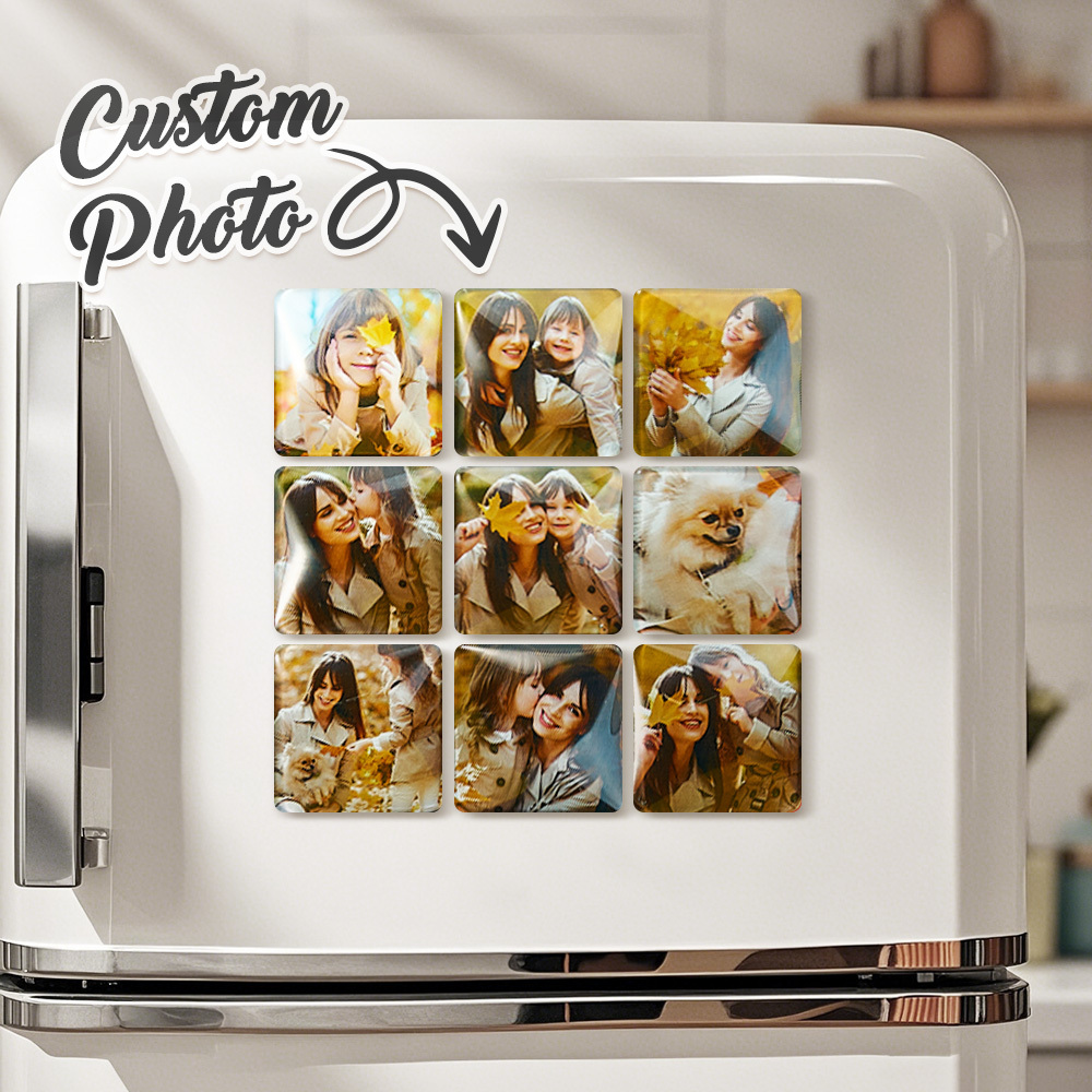 Custom Photo Fridge Magnetic Personalized Square Glass Refrigerator Magnet Home Decor Gift Idea - MusicFridgeMagnets
