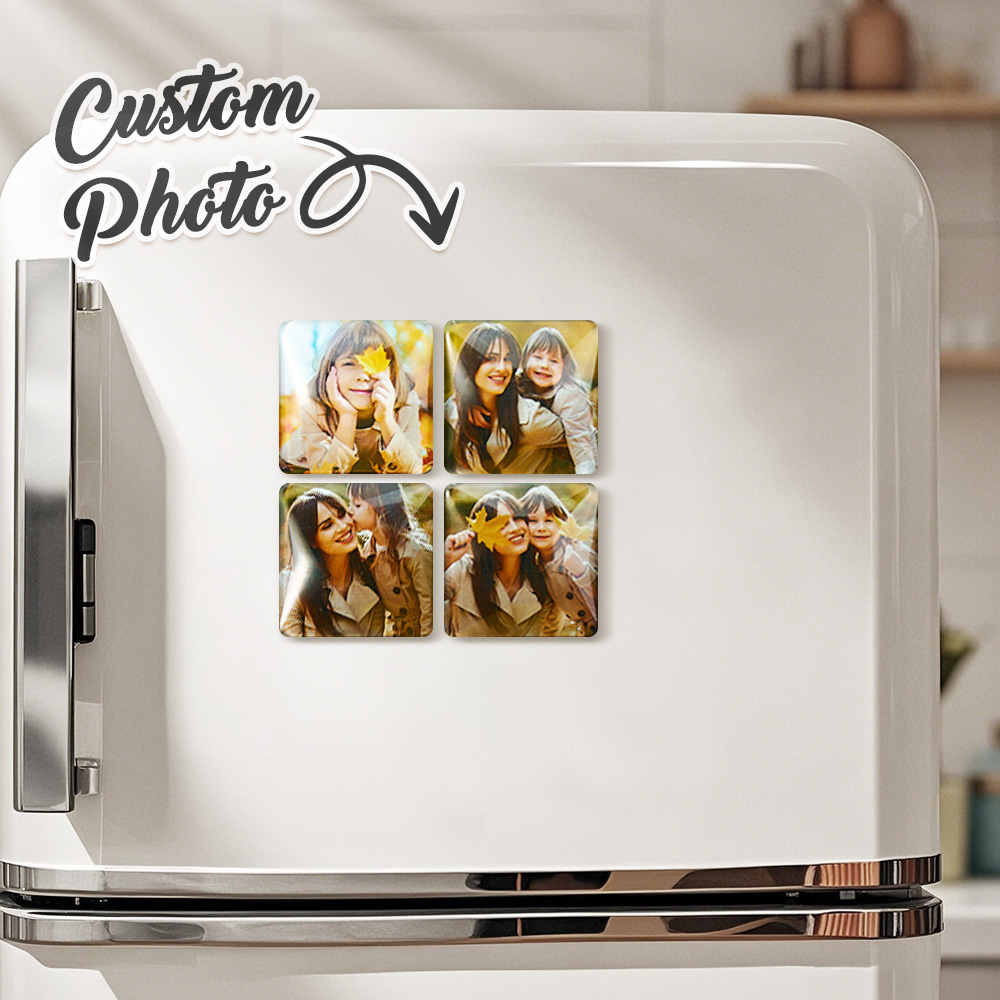 Custom Photo Fridge Magnetic Personalized Square Glass Refrigerator Magnet Home Decor Gift Idea - MusicFridgeMagnets
