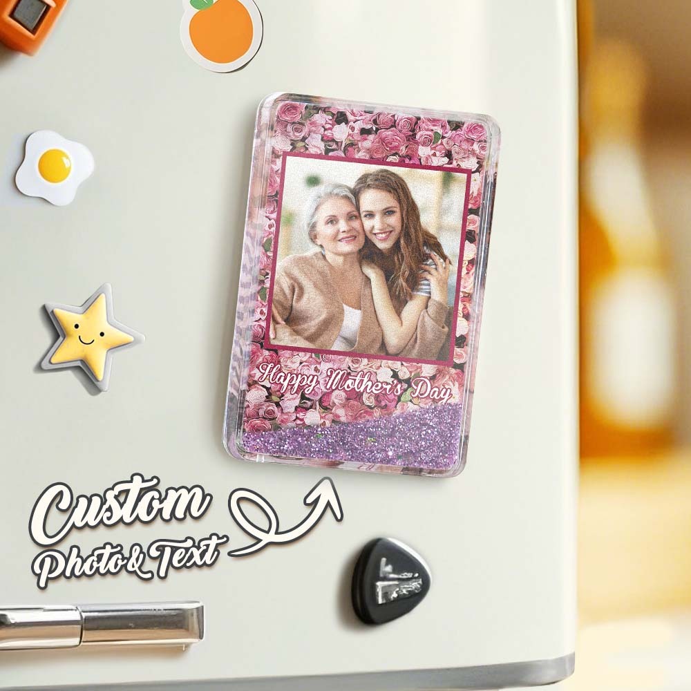 Custom Quicksand Fridge Magnet Personalized Photo Refrigerator Magnet Home Decoration Happy Mother's Day