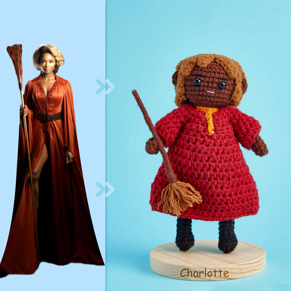 Full Body Customizable 1 Person Custom Crochet Doll Personalized Gifts Handwoven Mini Dolls - Witch - FaceSocksUsa