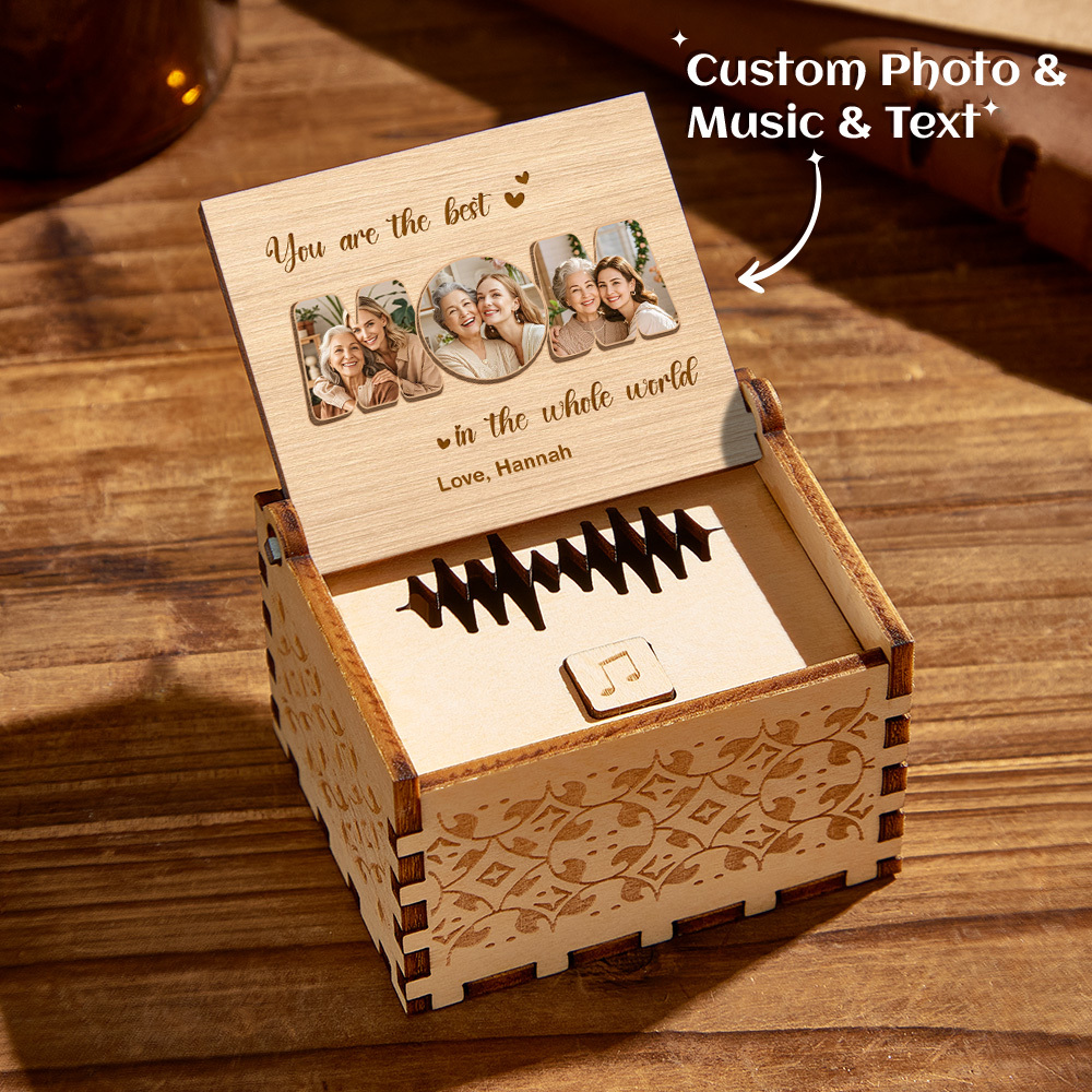 Personalized Wooden Photo Music Box Custom Best Mom Music Box Gift for Mother - FaceSocksUSA
