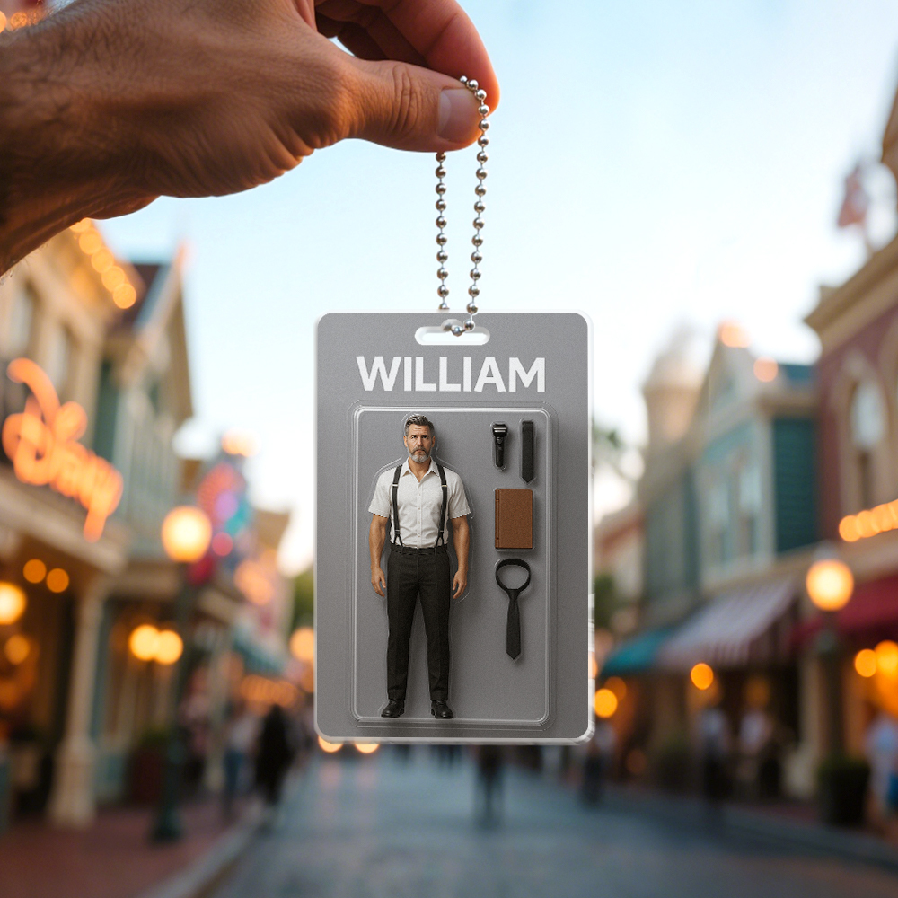 3D Effect Action Figure Pack Packaging Toy Box Style Art Gift Personalized Acrylic Car Hanger Gift for Dad Father's Day Gift