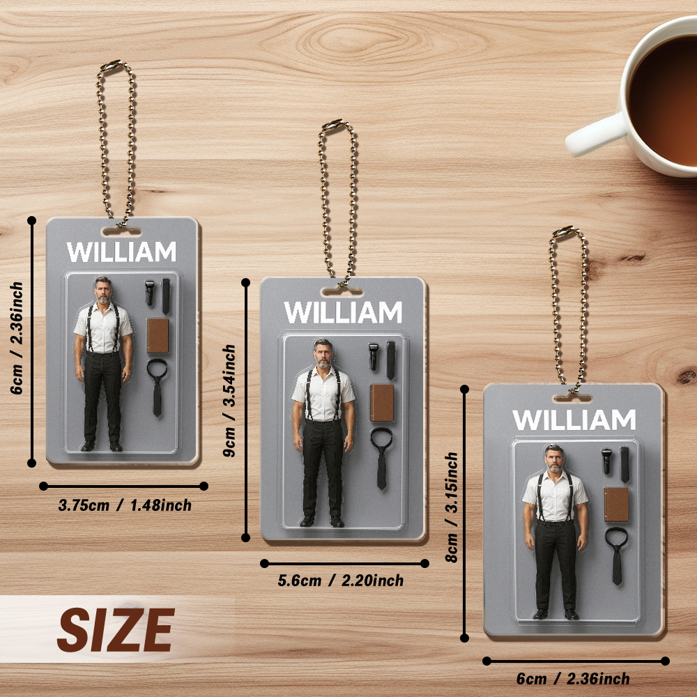 3D Effect Action Figure Pack Packaging Toy Box Style Art Gift Personalized Acrylic Car Hanger Gift for Dad Father's Day Gift