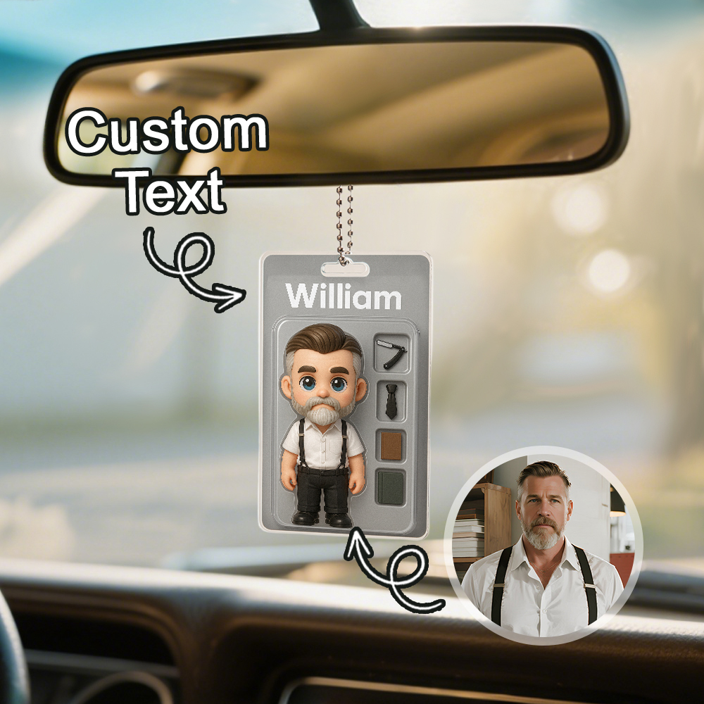 3D Effect Action Figure Pack Packaging Toy Box Style Art Gift Personalized Acrylic Car Hanger Gift for Dad Father's Day Gift