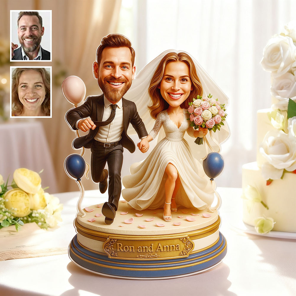 Custom Wedding Couple Cartoon Acrylic Portrait Plaque Gift 2D Look 3D Pop - FaceSocksUSA