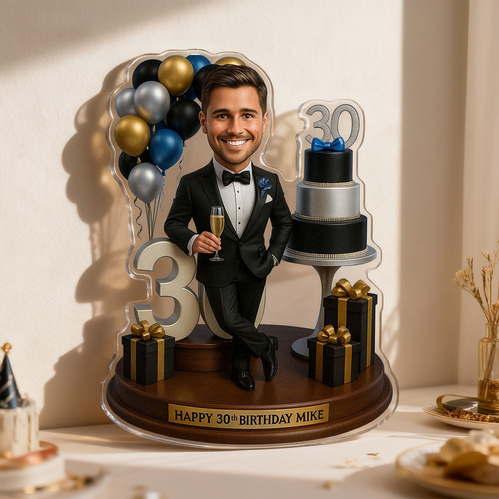 Custom Photo Birthday Man Caricature Portrait Gift Acrylic Plaque 2D Look 3D Pop - FaceSocksUSA