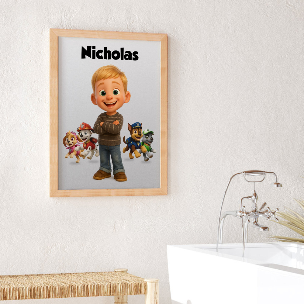 Personalized Dog Paws Cartoon Portrait: Custom Kid's Wall Art - FaceSocksUSA