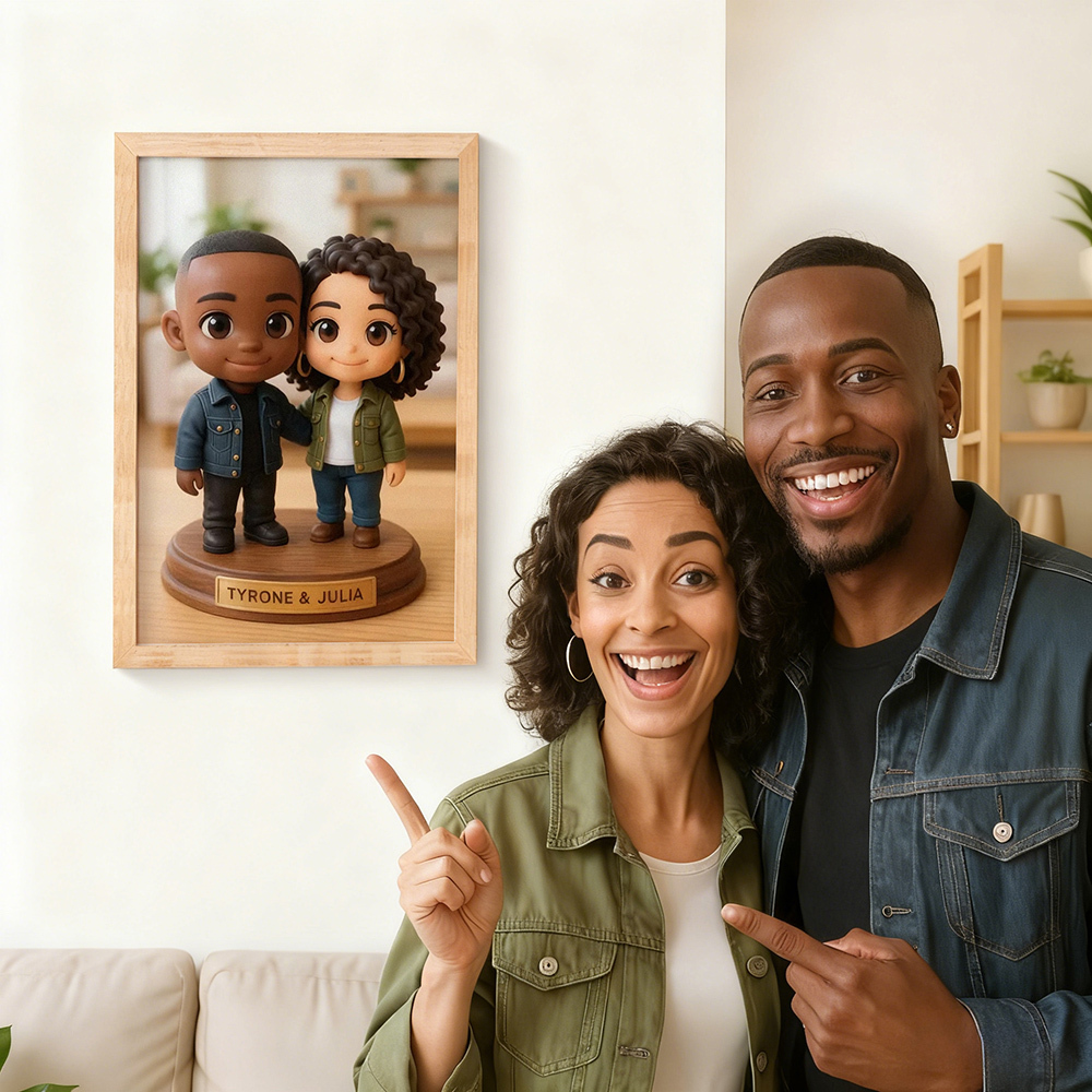 Custom Photo Chibi Style Couple Figure Portrait Frame