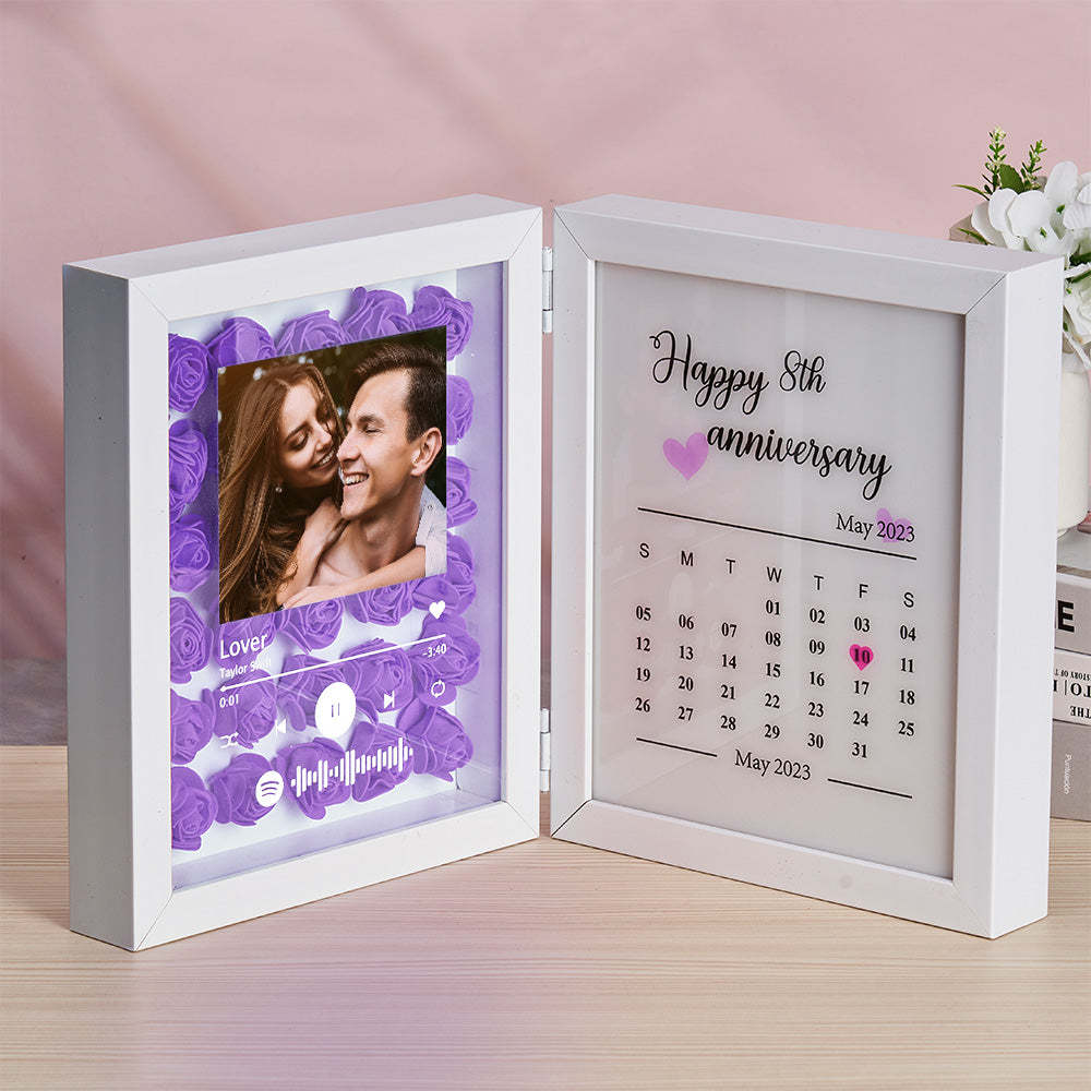 Personalized Photo Rose Flower Foldable Frame Custom Music Code Anniversary Gift for Couple	 - FaceSocksUSA
