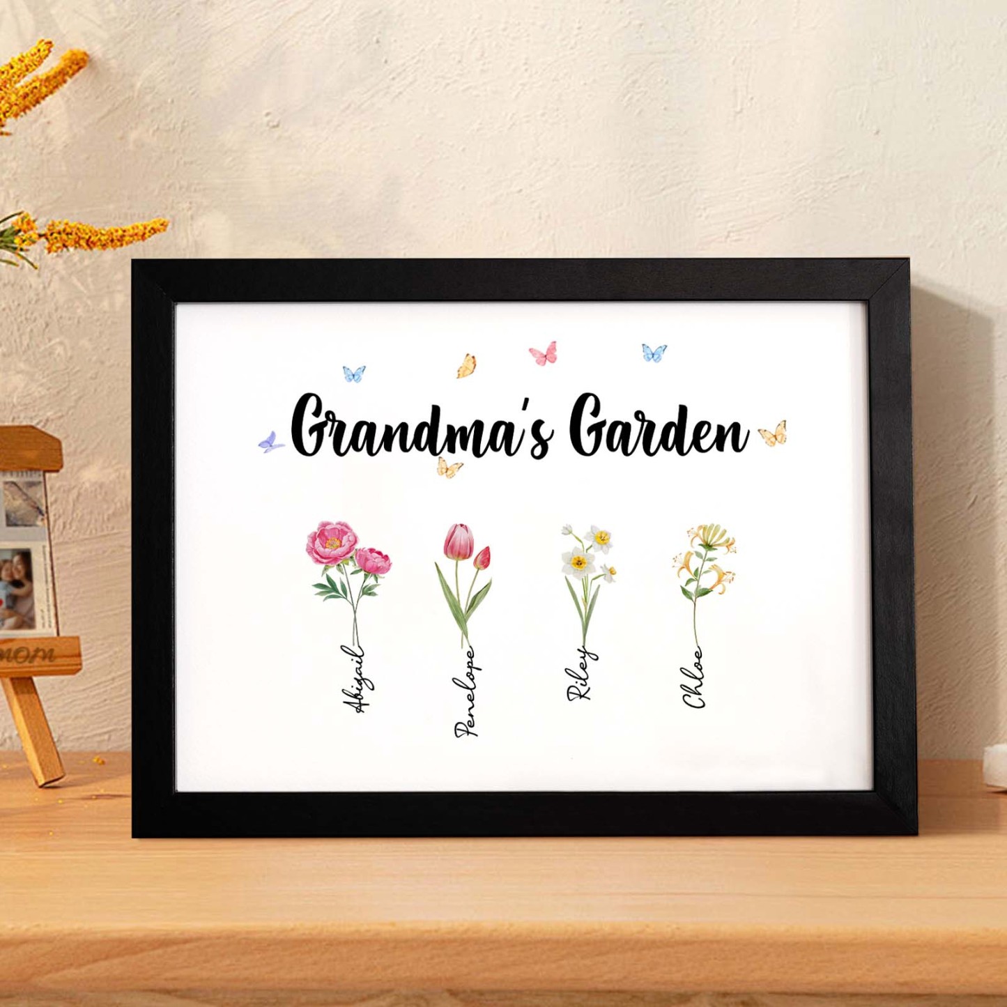 Custom Grandma's Garden Wooden Photo Frame Personalized Birth Flower Photo Frame Mother's Day Gift - FaceSocksUSA