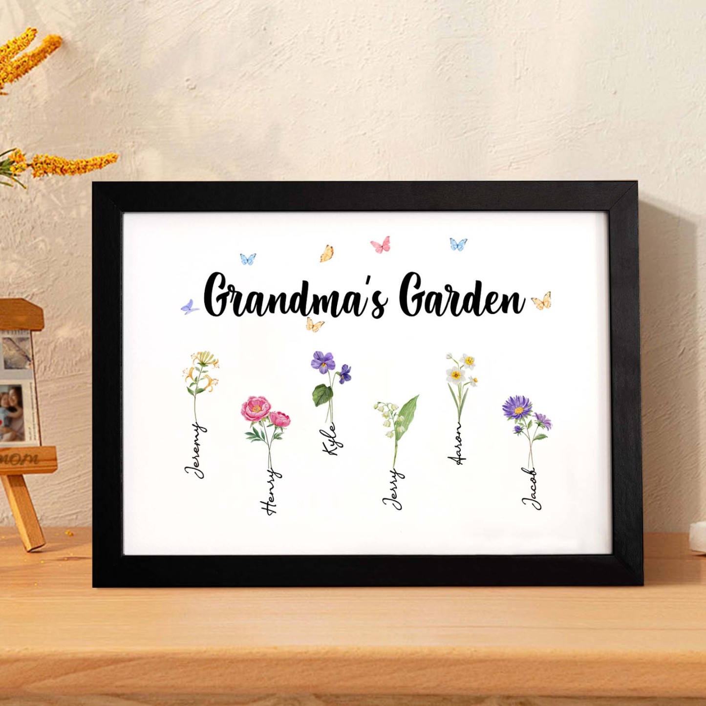 Custom Grandma's Garden Wooden Photo Frame Personalized Birth Flower Photo Frame Mother's Day Gift - FaceSocksUSA