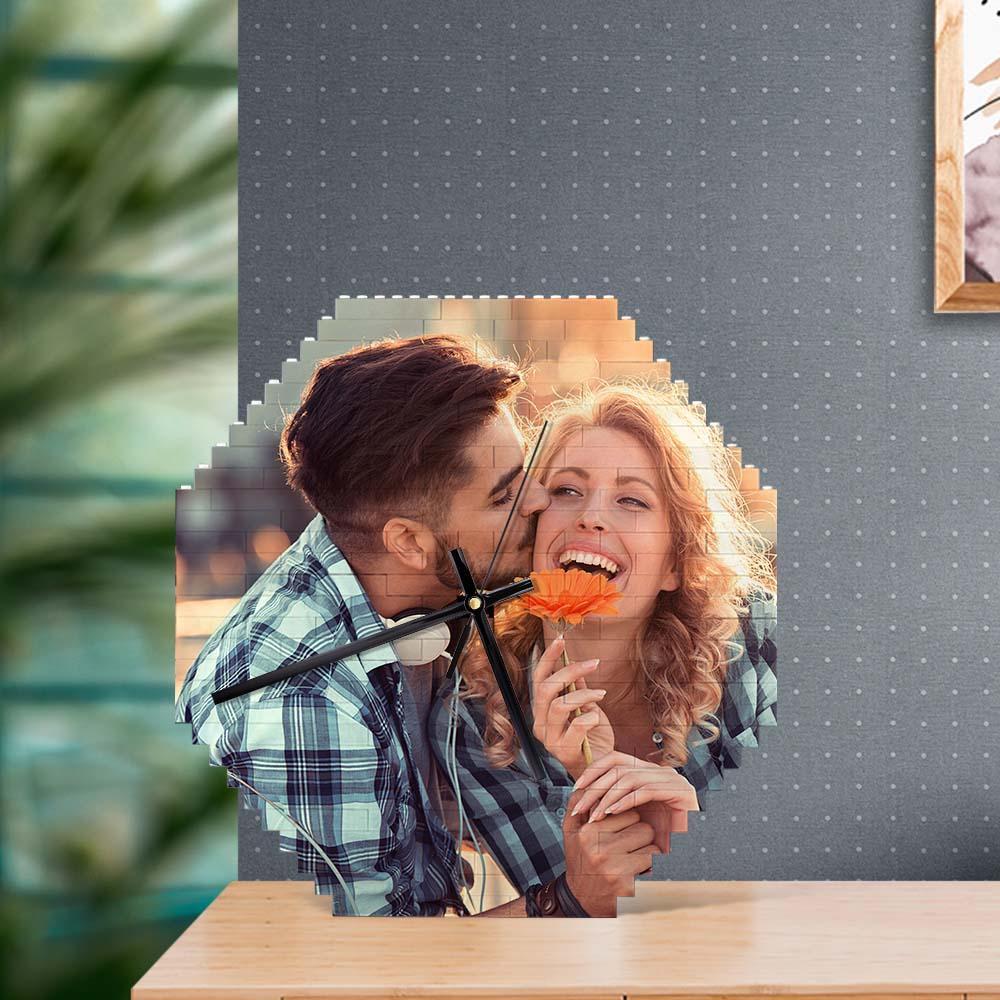 Custom Building Blocks Wall Clock Personalized Puzzle Custom Photo Brick Clock Couple Gift - FaceSocksUsa