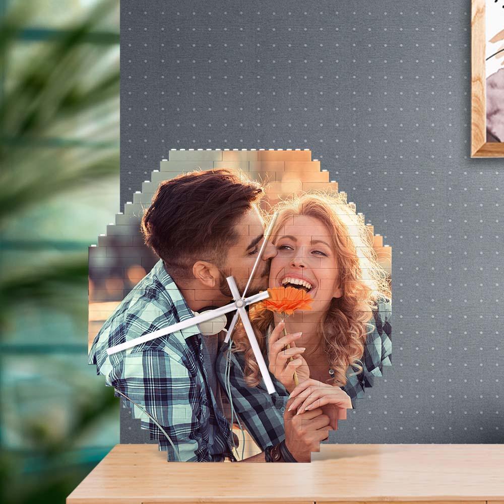 Custom Building Blocks Wall Clock Personalized Puzzle Custom Photo Brick Clock Couple Gift - FaceSocksUsa