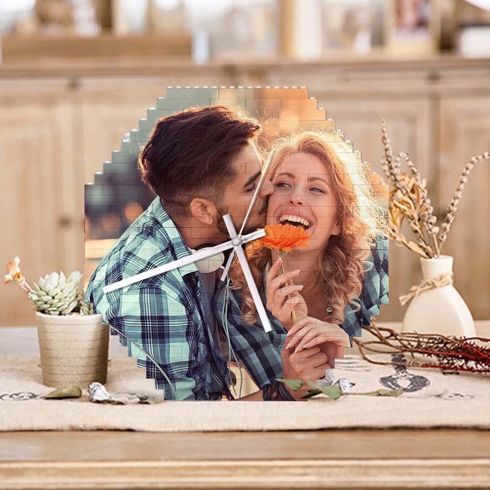 Custom Building Blocks Wall Clock Personalized Puzzle Custom Photo Brick Clock Couple Gift - FaceSocksUsa