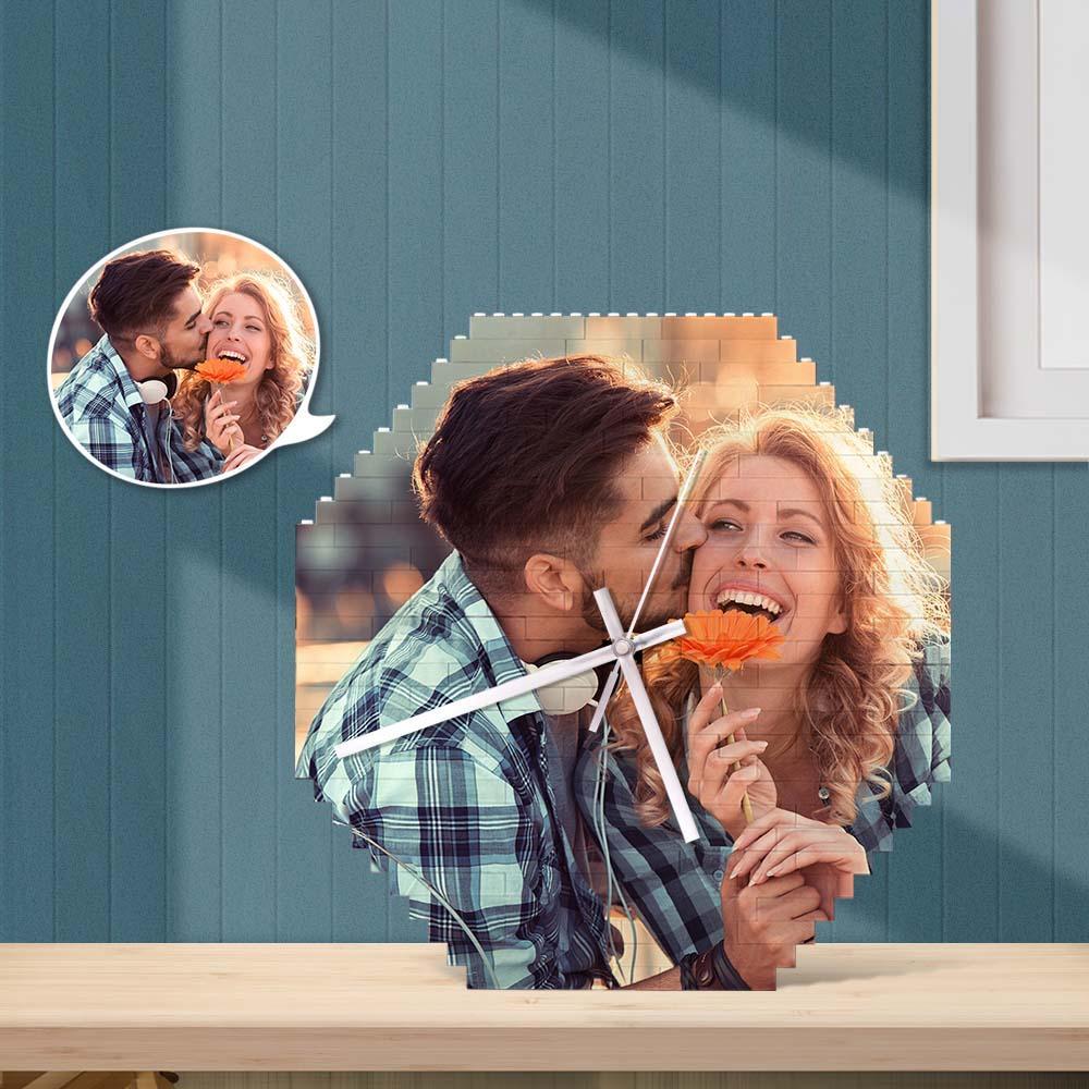 Custom Building Blocks Wall Clock Personalized Puzzle Custom Photo Brick Clock Couple Gift - FaceSocksUsa