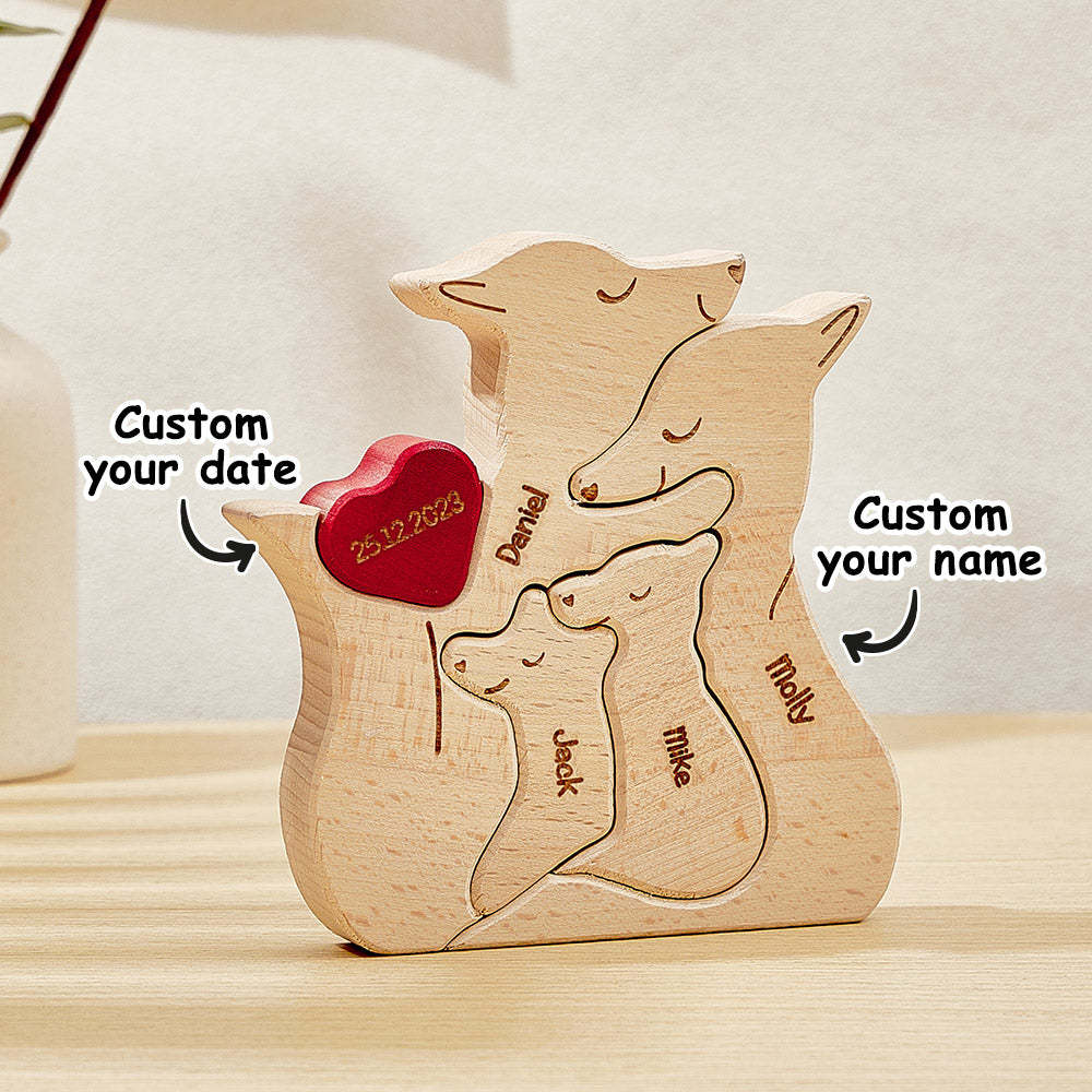 Personalized Wooden Fox Custom Family Member Names Puzzle Home Decor Gifts - FaceSocksUSA
