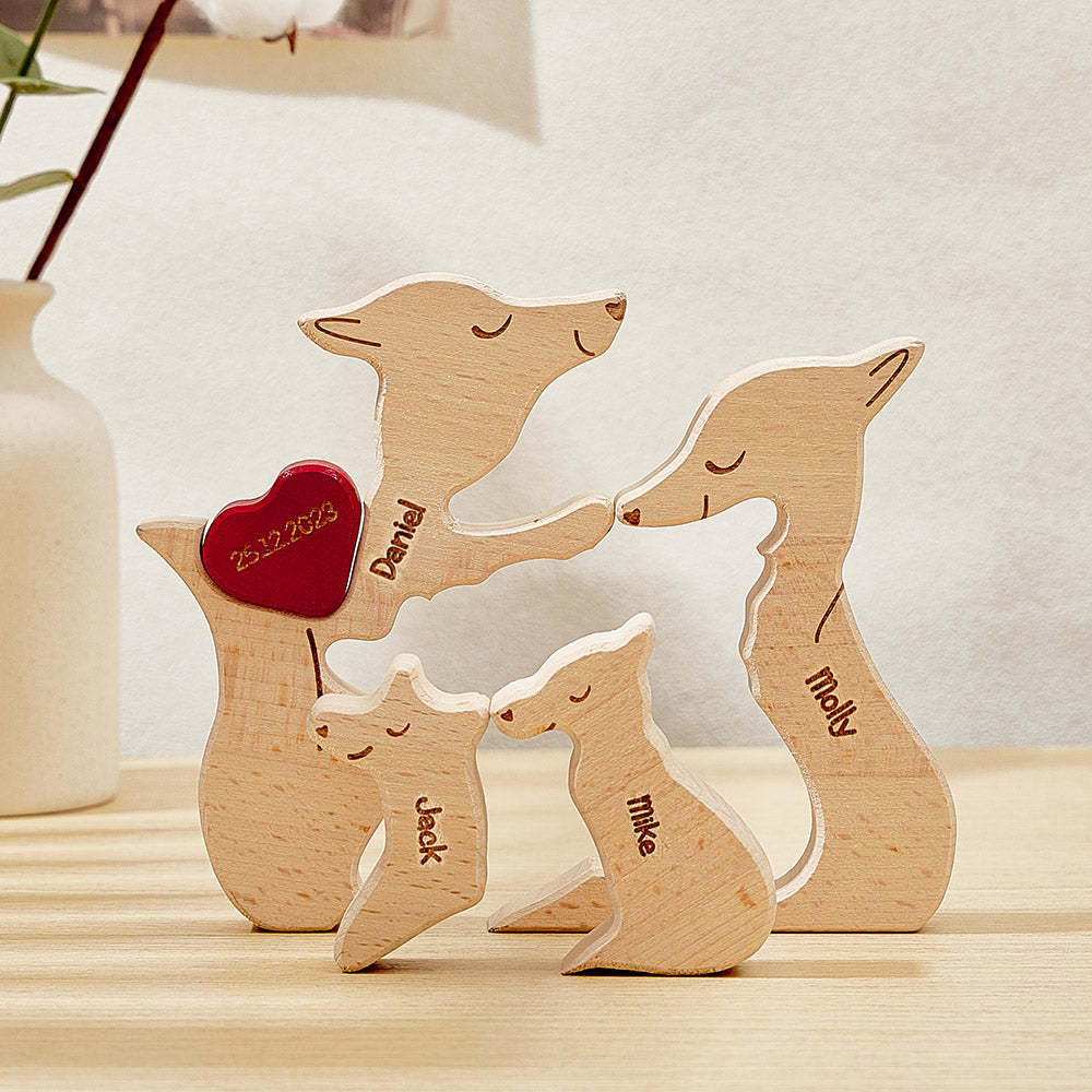 Personalized Wooden Fox Custom Family Member Names Puzzle Home Decor Gifts - FaceSocksUSA
