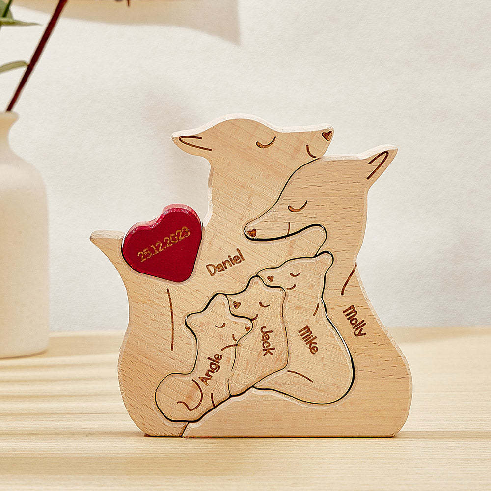 Personalized Wooden Fox Custom Family Member Names Puzzle Home Decor Gifts - FaceSocksUSA