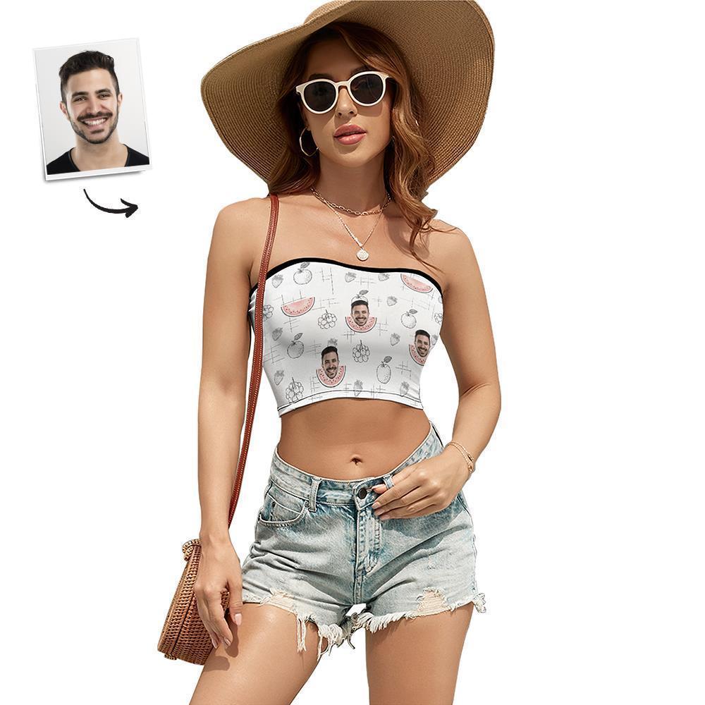 Custom Face Women's Bandeau Top Summer Style Strapless Bra Sexy Tube Top For Beach Party - FaceSocksUSA