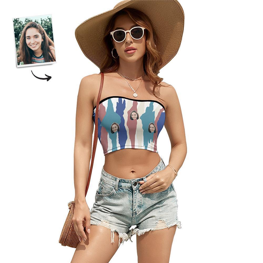 Custom Face Women's Colorful Bandeau Top Strapless Bra Sexy Tube Top For Beach Party - FaceSocksUSA