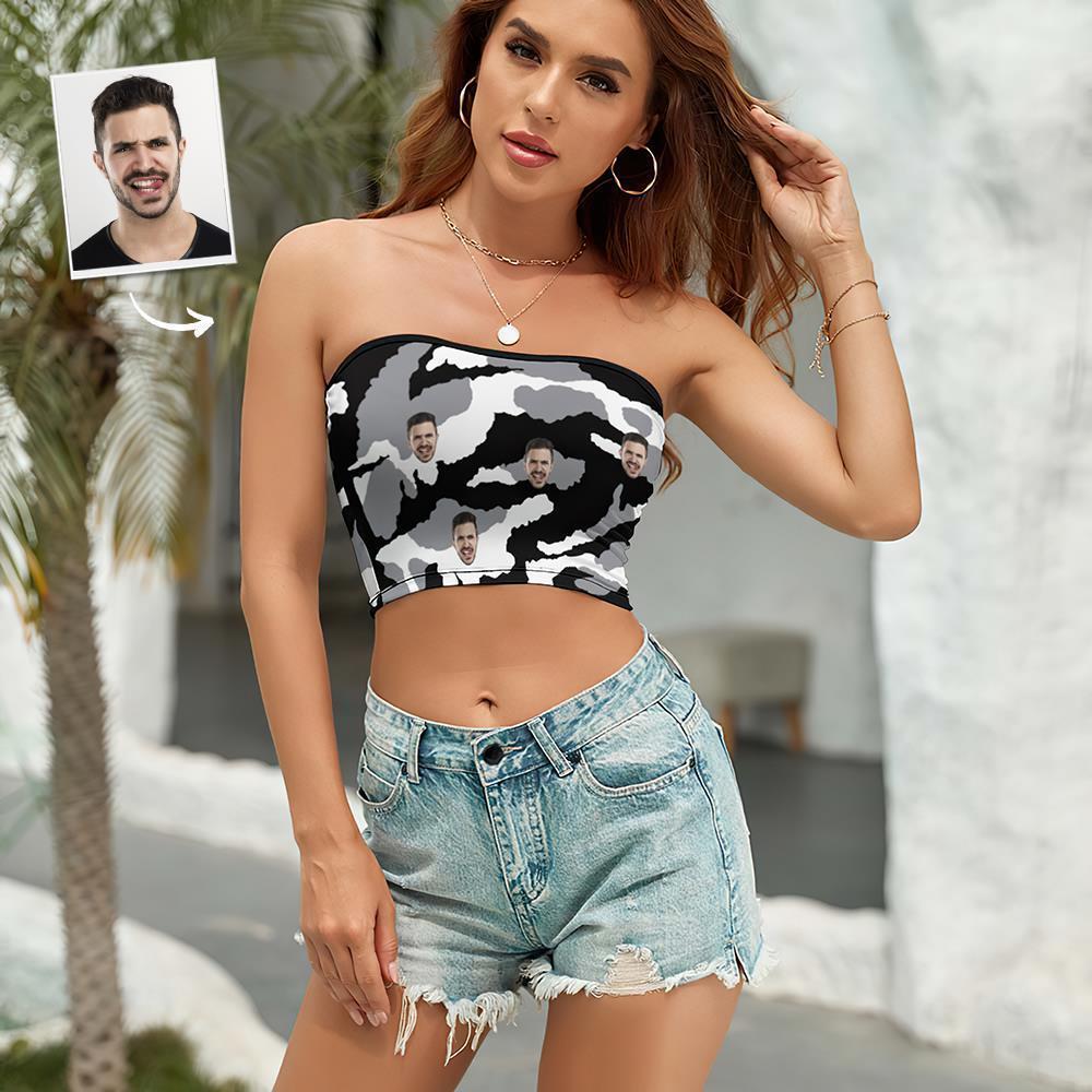 Custom Face Women's Camo Bandeau Top Strapless Bra Sexy Tube Top For Beach Party - FaceSocksUSA