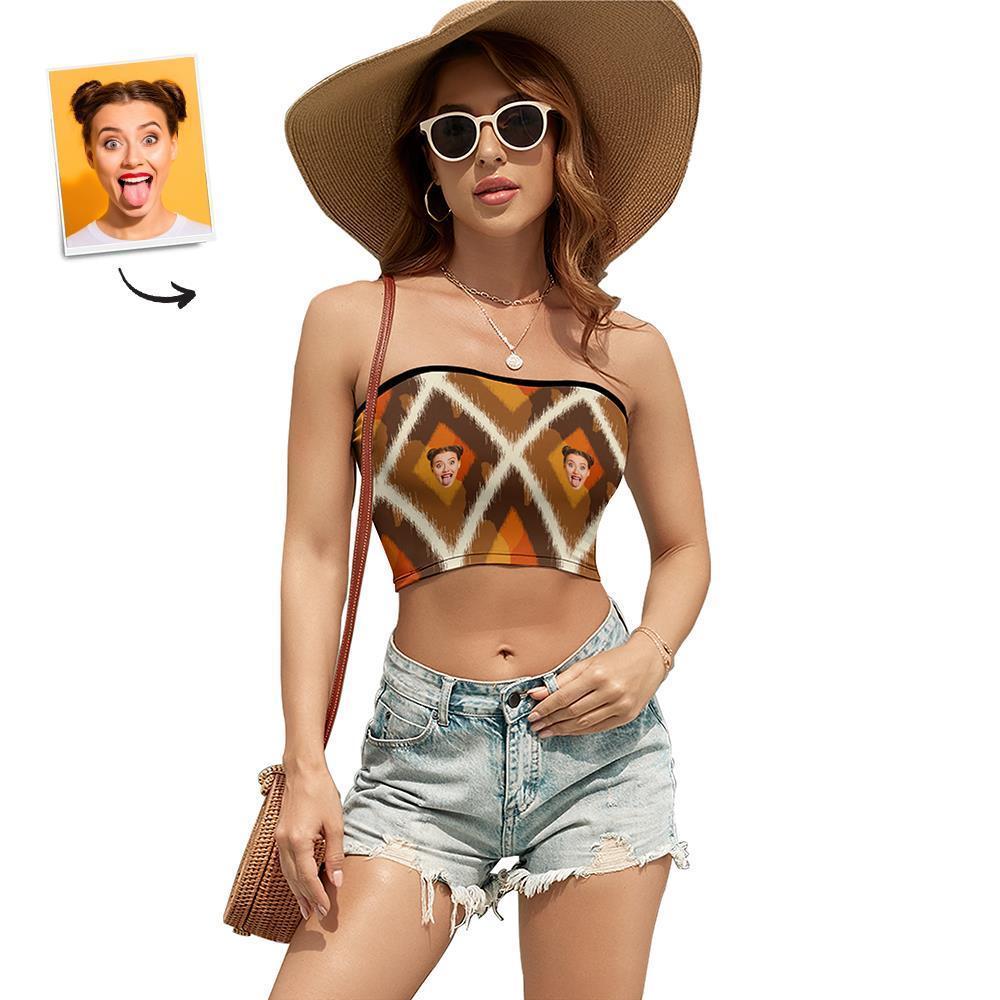 Custom Face Women's Bandeau Top Fashion Brown Strapless Bra Sexy Tube Top For Beach Party - FaceSocksUSA