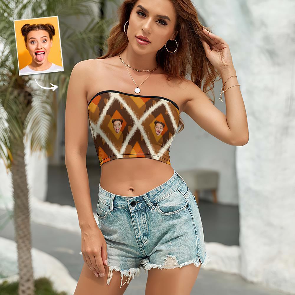 Custom Face Women's Bandeau Top Fashion Brown Strapless Bra Sexy Tube Top For Beach Party - FaceSocksUSA