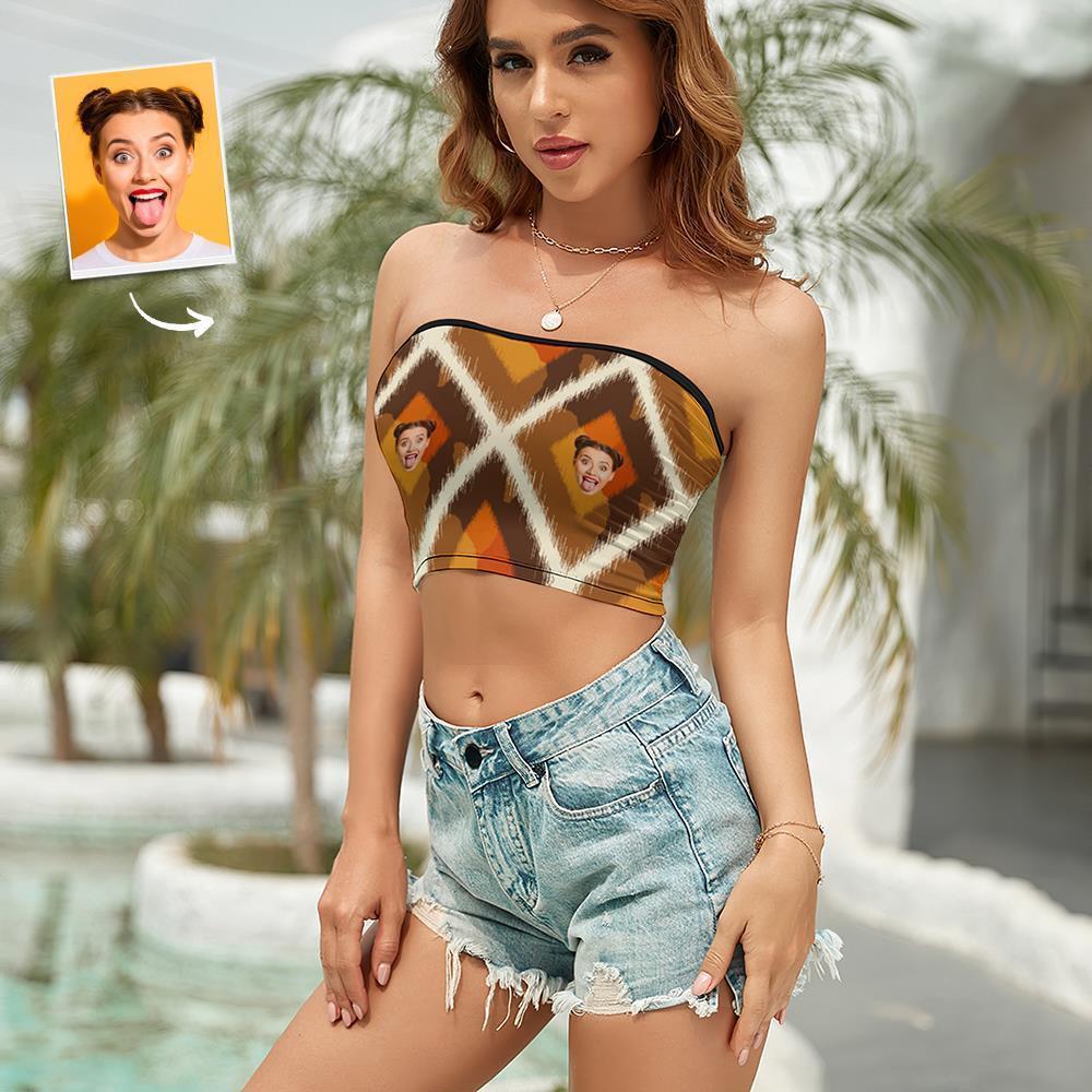 Custom Face Women's Bandeau Top Fashion Brown Strapless Bra Sexy Tube Top For Beach Party - FaceSocksUSA
