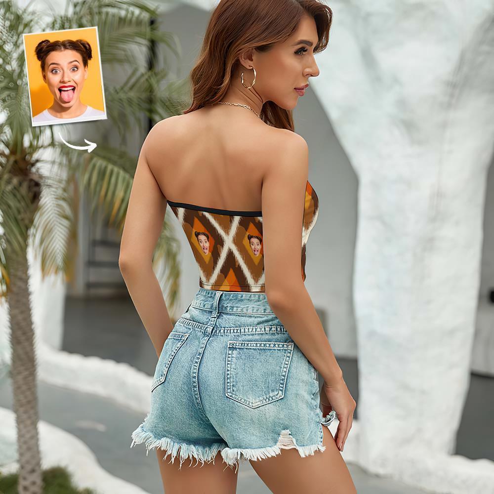 Custom Face Women's Bandeau Top Fashion Brown Strapless Bra Sexy Tube Top For Beach Party - FaceSocksUSA