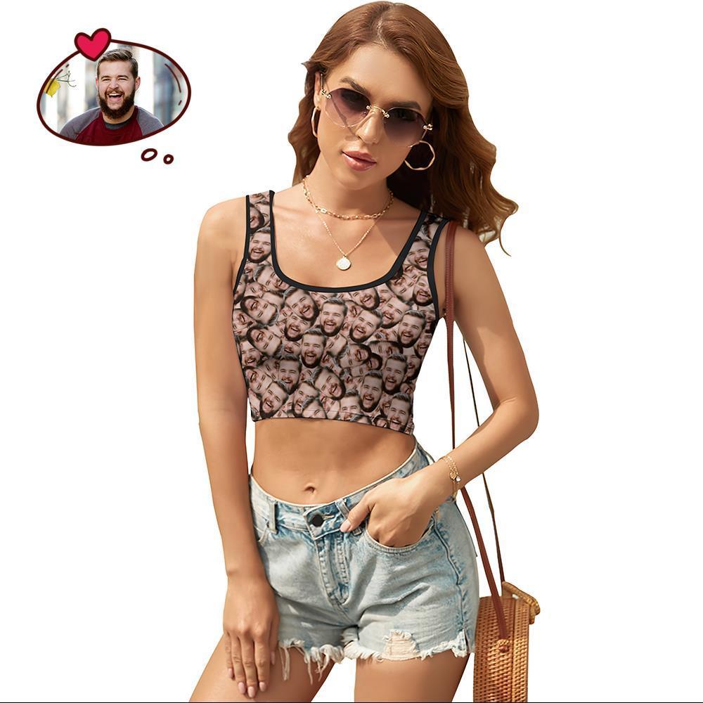 Custom Women's Photo Short Vest Personalized Face Mash Tank Top Crop Top - FaceSocksUSA