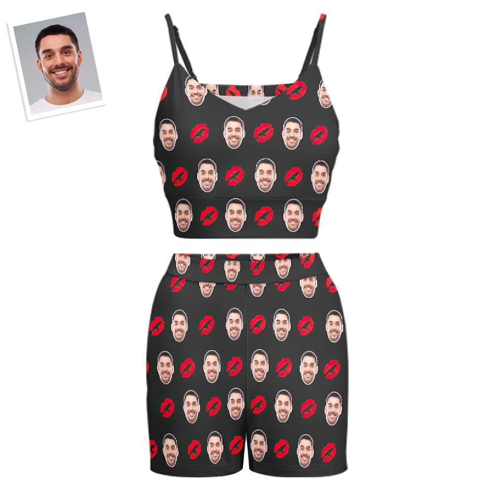 Custom Women's Photo Suspender Vest Suit Personalized Gift - Red Lips - FaceSocksUSA