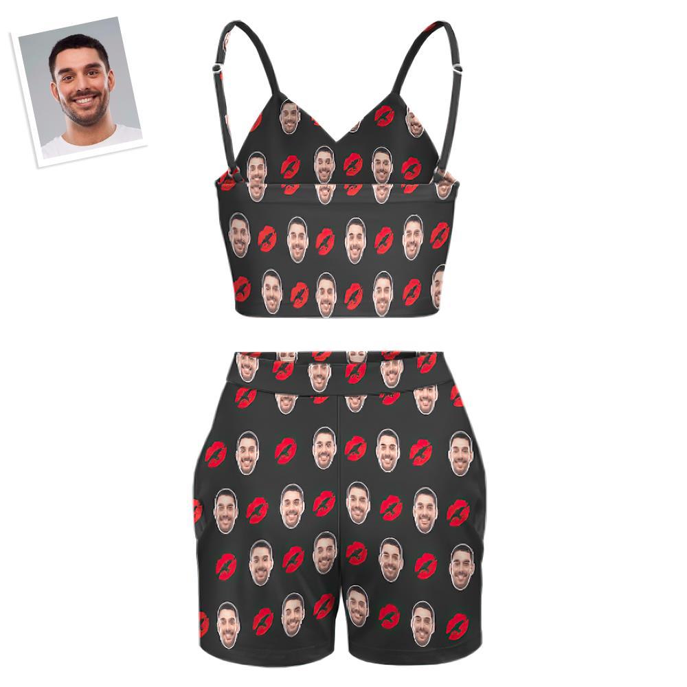 Custom Women's Photo Suspender Vest Suit Personalized Gift - Red Lips - FaceSocksUSA