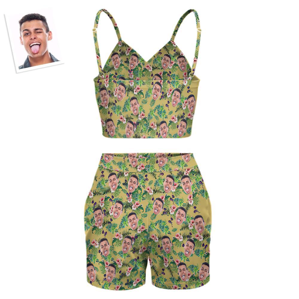 Custom Women's Photo Suspender Vest Suit Personalized Hawaiian Style Gift - Hawaiian Flowers - FaceSocksUSA