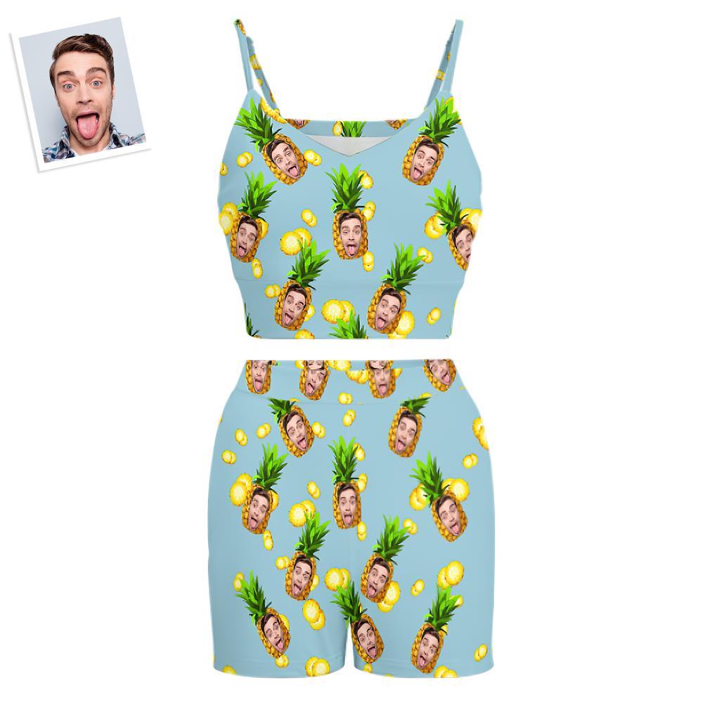 Custom Women's Photo Suspender Vest Suit Personalized Hawaiian Style Gift - Pineapple - FaceSocksUSA