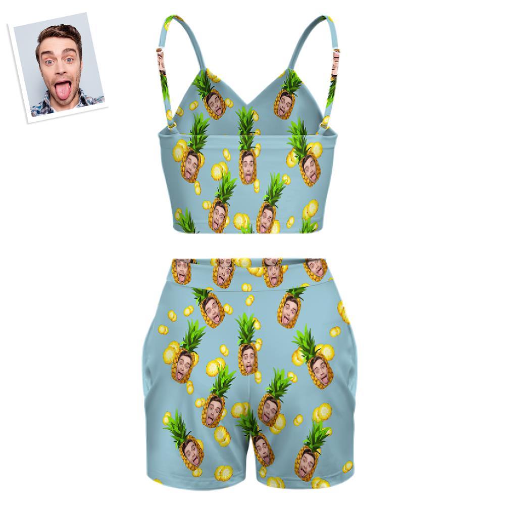 Custom Women's Photo Suspender Vest Suit Personalized Hawaiian Style Gift - Pineapple - FaceSocksUSA