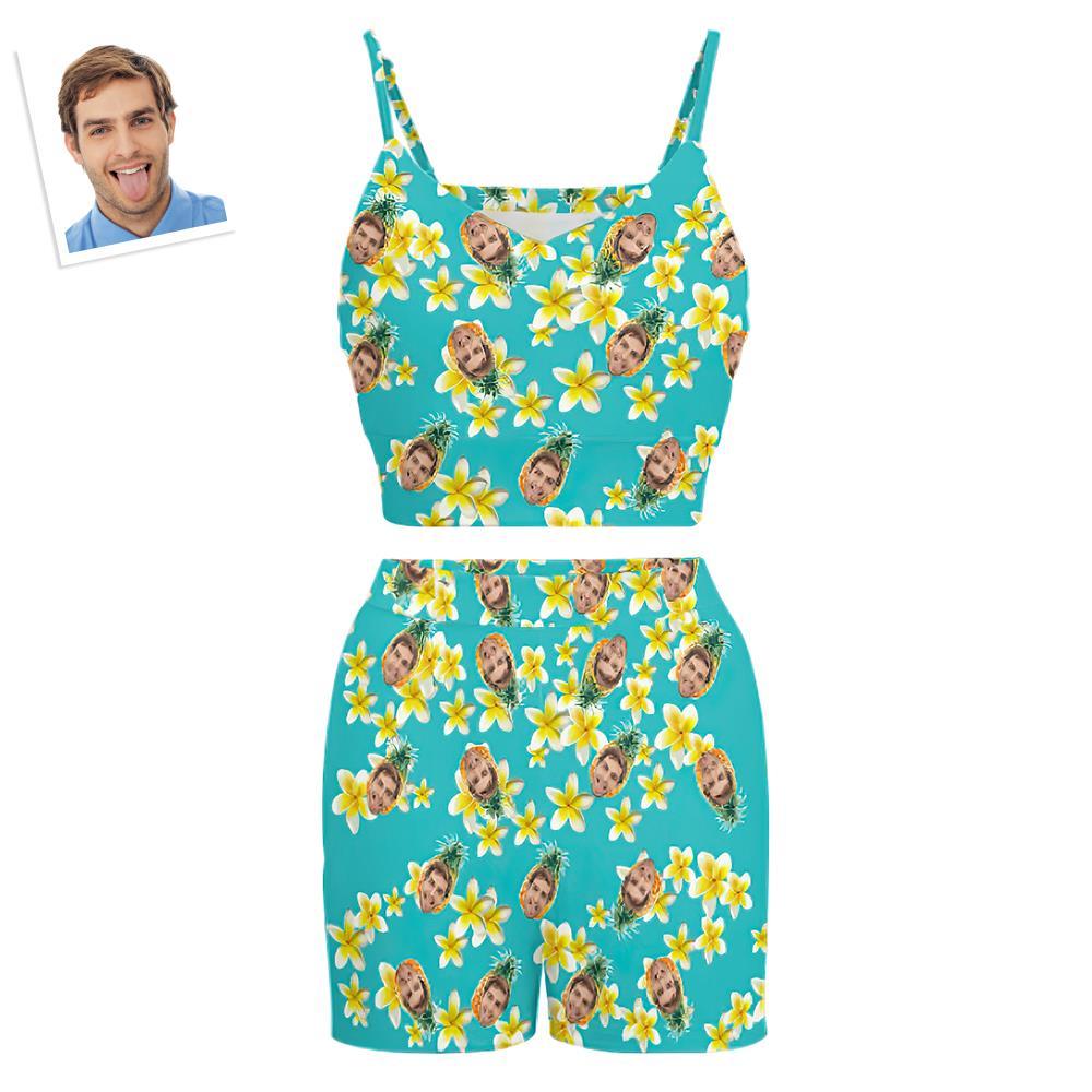 Custom Women's Photo Suspender Vest Suit Personalized Hawaiian Style Gift - Pineapple and Flower - FaceSocksUSA