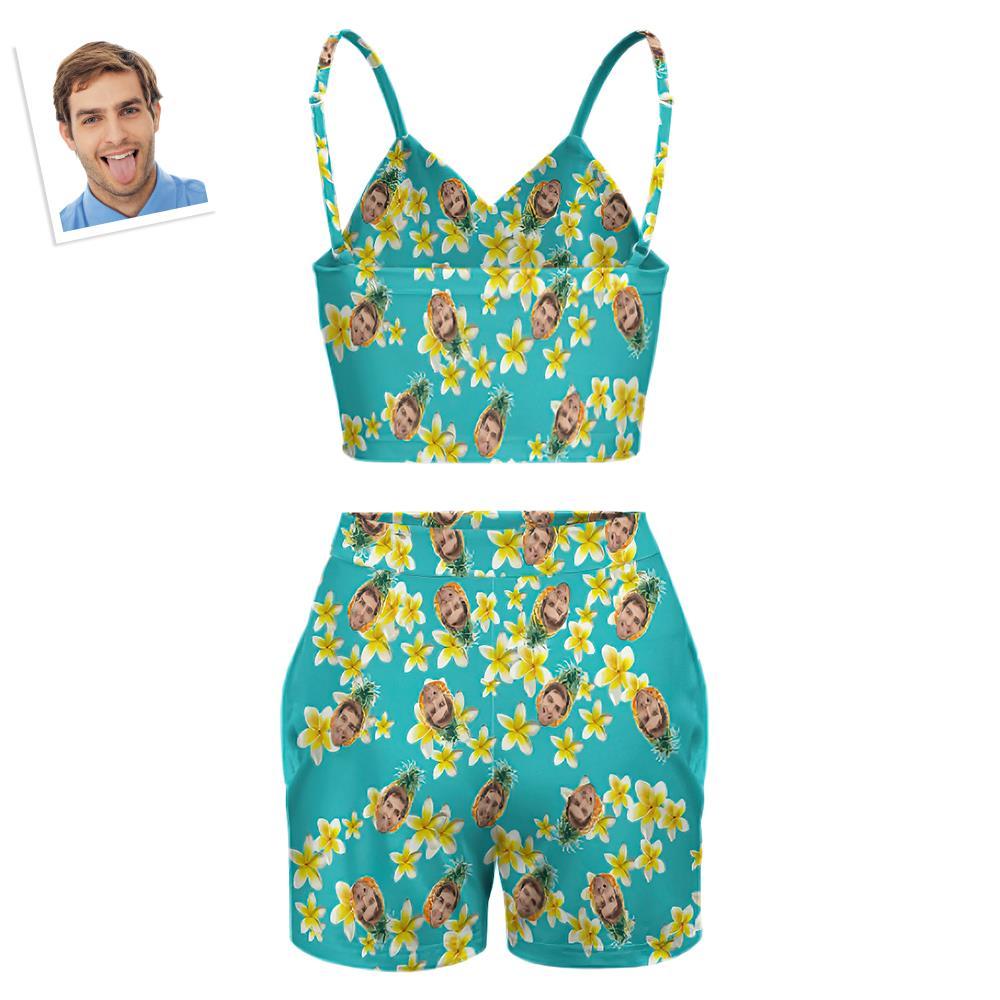 Custom Women's Photo Suspender Vest Suit Personalized Hawaiian Style Gift - Pineapple and Flower - FaceSocksUSA